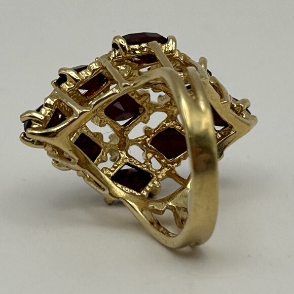 Vintage 18K HGE Red Marquise Cluster Cocktail Ring Size 6.5 - Picture 9 of 12